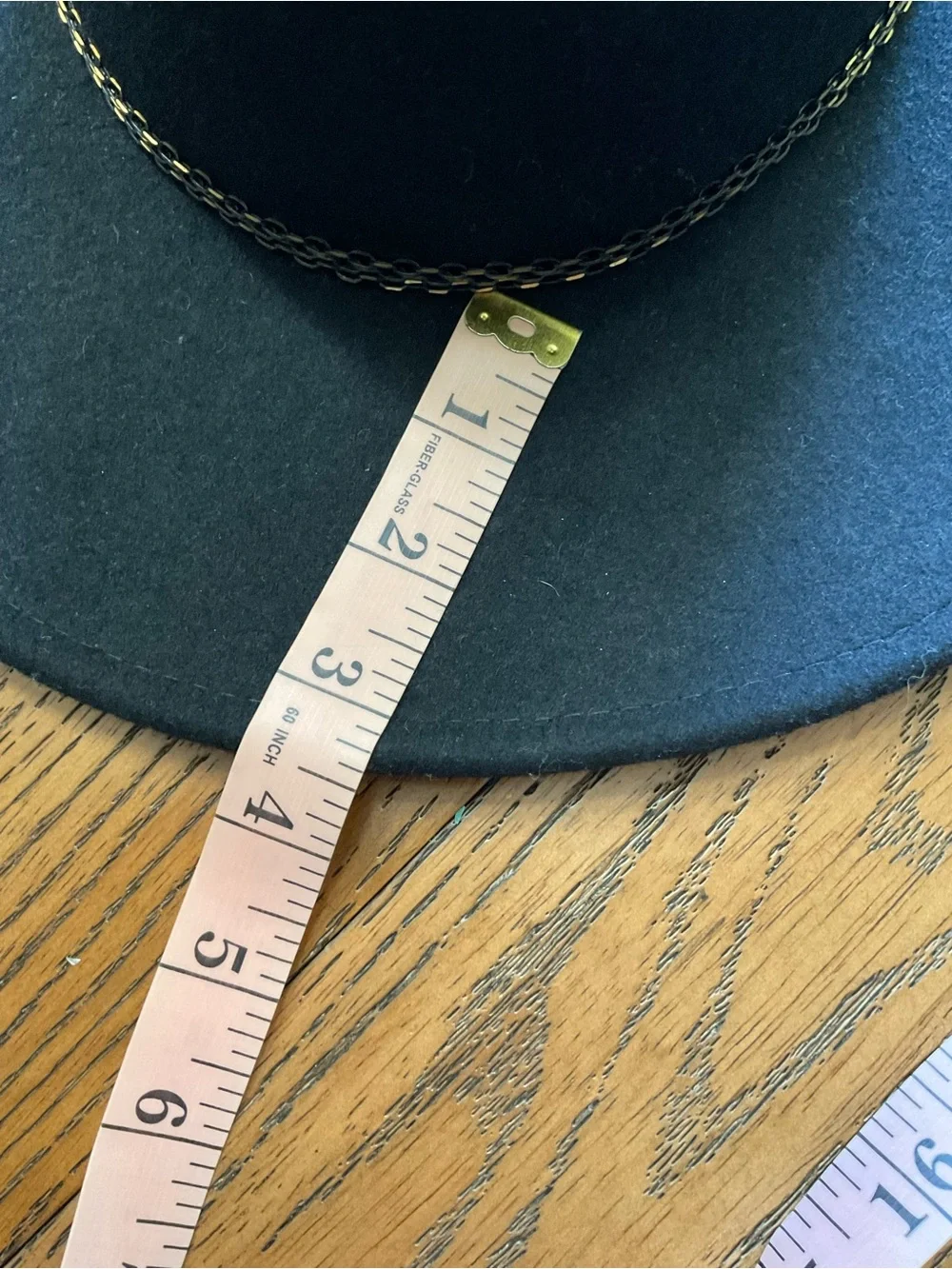 Zara Black Wide-Brim Wool with braided Gold Chain trim. Size OS